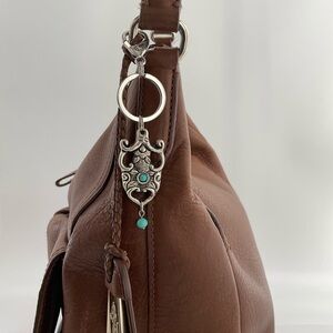 BoHo Western Keychain, Faux Turquoise & Antique Silver, Purse Charm, Key Ring